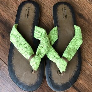 Green Eyelet Flip Flops